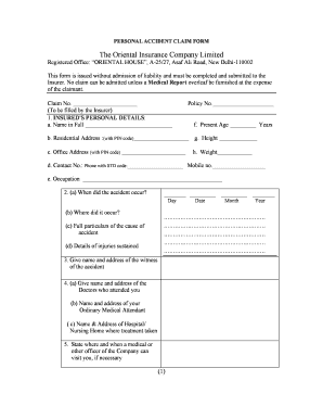 Personal Accident Claim Form
