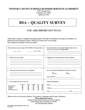 Ventura County Schools Business Services Authority Quality Survey