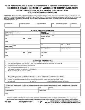 release form from doctor to return to work