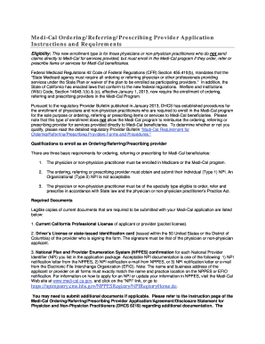 Medi-Cal Ordering/Referring/Prescribing Provider Application