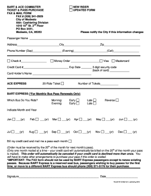 BART & ACE Commuter New Rider Ticket & Pass Purchase Form