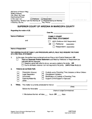 Arizona Family Court Pre-Trial Statement