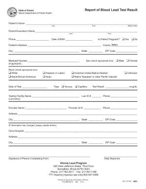 Illinois Blood Lead Test Result Report