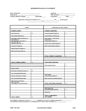 Texas Business Financial Statement
