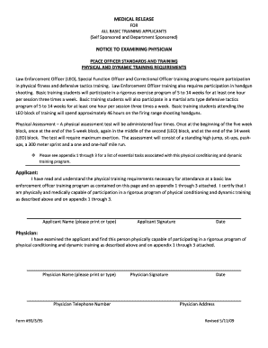 Medical Release Form for Law Enforcement Training