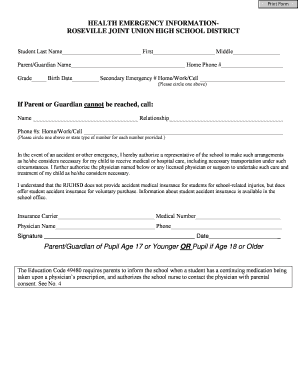 Health Emergency Information Form
