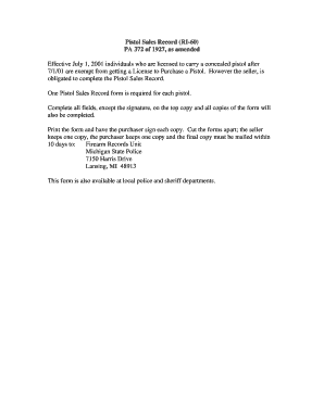 Pistol Sales Record Form