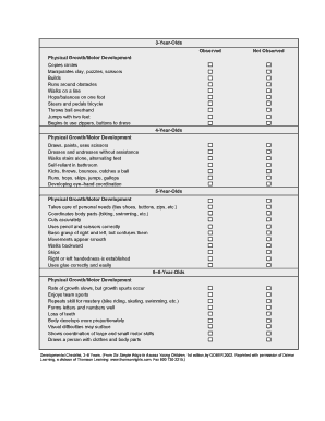 Developmental Checklist for 3-8 Years