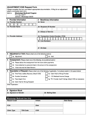 Mississippi Medicaid Adjustment/Void Request Form
