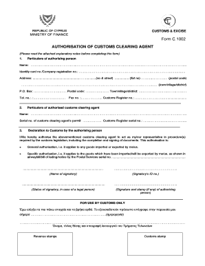 Cyprus Customs Clearing Agent Authorization Form