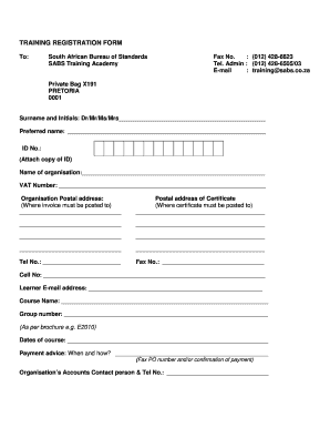 SABS Training Registration Form