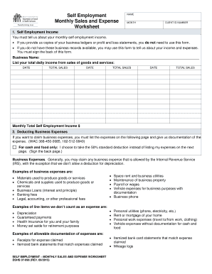 Self Employment Monthly Sales and Expense Worksheet