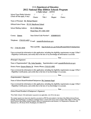 2012 National Blue Ribbon Schools Program Application