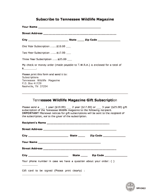 Tennessee Wildlife Magazine Subscription Form