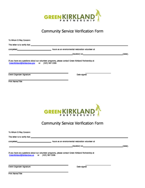 Volunteer letter template - Green Kirkland Community Service Verification Form - kirklandwa