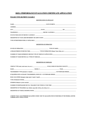Skill Performance Evaluation Certificate Application