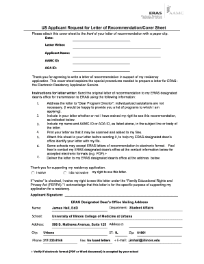 US Applicant Request for Letter of Recommendation Cover Sheet