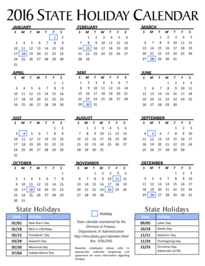 2016 STATE HOLIDAY CALENDAR - doa alaska