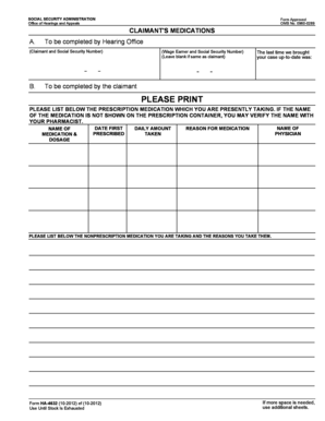 Social Security Medication Form HA-4632