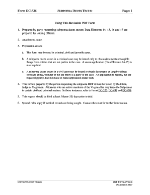 Virginia Subpoena Duces Tecum Form DC-336