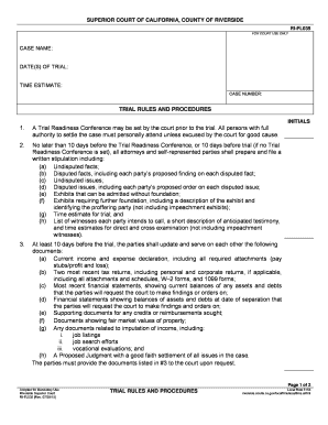 California Trial Rules and Procedures Form