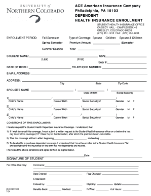 Student Health Insurance Enrollment Form