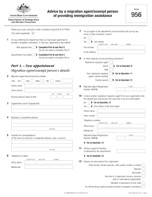 Form 956 Advice by a Migration Agent/Exempt Person