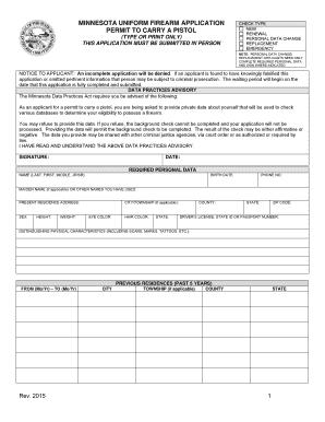 Minnesota Permit to Carry a Pistol Application