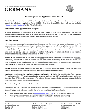 US Nonimmigrant Visa Application Form DS-160