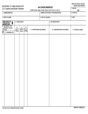 US Customs Air Cargo Manifest