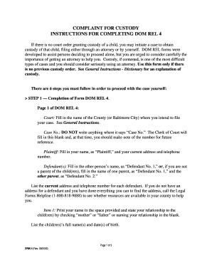 Complaint for Custody Form DOM REL 4