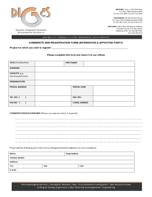 Comments and Registration Form