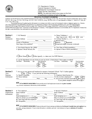 US Department of Justice Financial Statement of Debtor