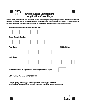 US Government Application Cover Page