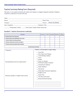 Teacher Summary Rating Form
