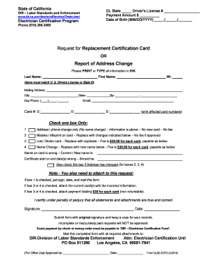 California Electrician Certification Card Replacement Form