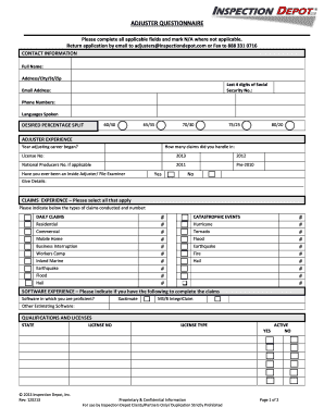 Adjuster Questionnaire