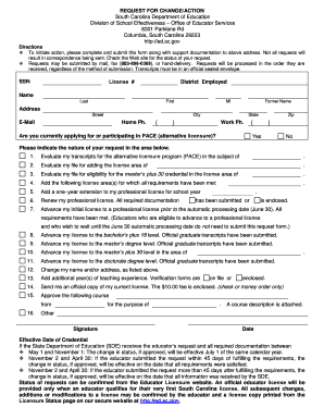South Carolina Educator License Request Form