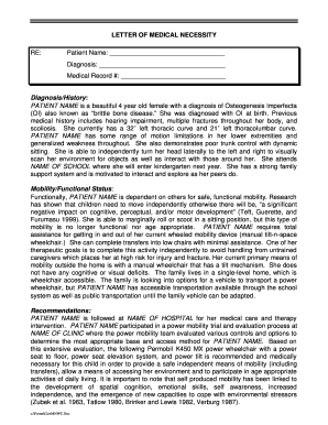 Letter of Medical Necessity for Power Wheelchair