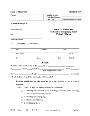 Minnesota Notice Of Motion And Motion For Temporary Relief