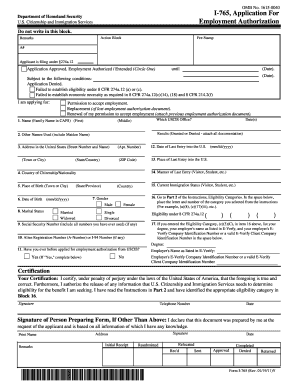 USCIS Form I-765 Application for Employment Authorization
