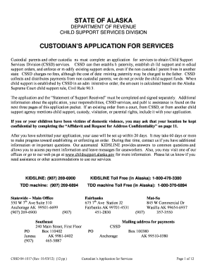 Alaska Custodian’s Application for Child Support Services