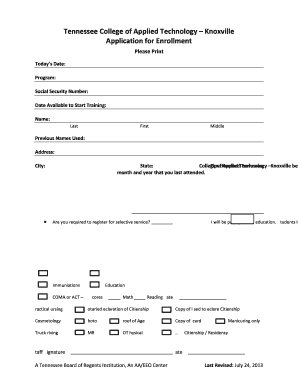 Tennessee College of Applied Technology Enrollment Application