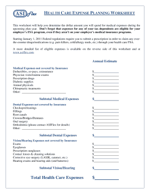 Health Care Expense Planning Worksheet