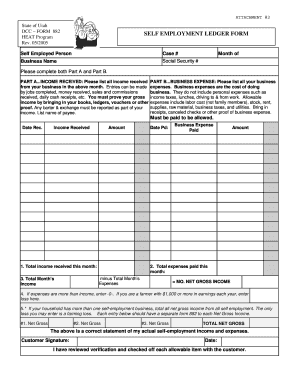 Utah HEAT Program Self Employment Ledger Form