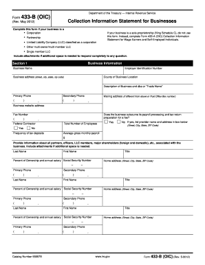 IRS Form 433-B (OIC) Collection Information Statement for Businesses