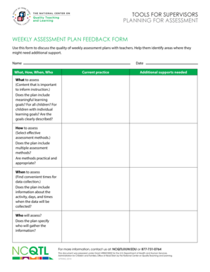 Weekly Assessment Plan Feedback Form