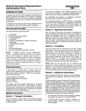 Arizona Form 285 Tax Authorization