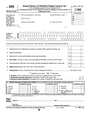 Form 945 Annual Return of Withheld Federal Income Tax