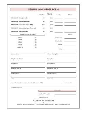Vellum Wine Order Form